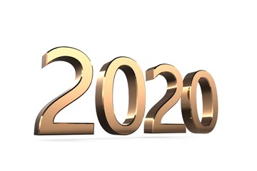 Gold numbers of New Year 2020 with shadow. 3d render