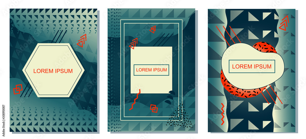 Aufkleber set of memphis style abstract backgrounds with simple geometric shapes. .it can be used for booklets
