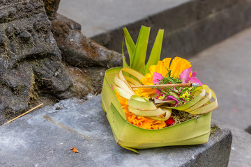 Colorful offering basket at the Besakih temple in Indonesia © venemama