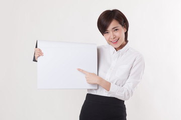 Young beautiful Asian female model on the white background for business concept