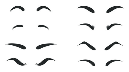 Eyebrows shapes Set. Various types of eyebrows. Makeup tips. Eyebrow shaping for women. Vector illustration