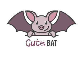 Logo template with cute curious bat. Vector logo design rearmouse template for zoo, veterinary clinics, etc. Cartoon animal logo illustration.