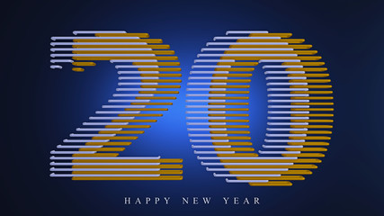 Happy New Year 2020 in different coloured lines