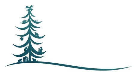 A greeting card with a Christmas tree with rats.