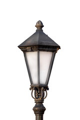 lamppost isolate. Black classic street lamp on white background