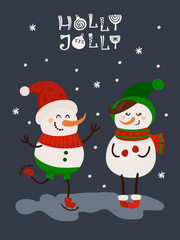 Christmas card with snowmen