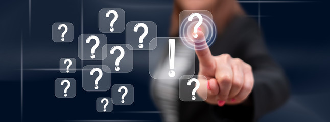 Woman touching a q&a concept