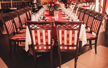 restaurant interior. elegantly decorated set table