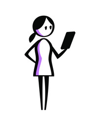 Flipchart style drawing of woman holding smartphone - line art illustration for presentations