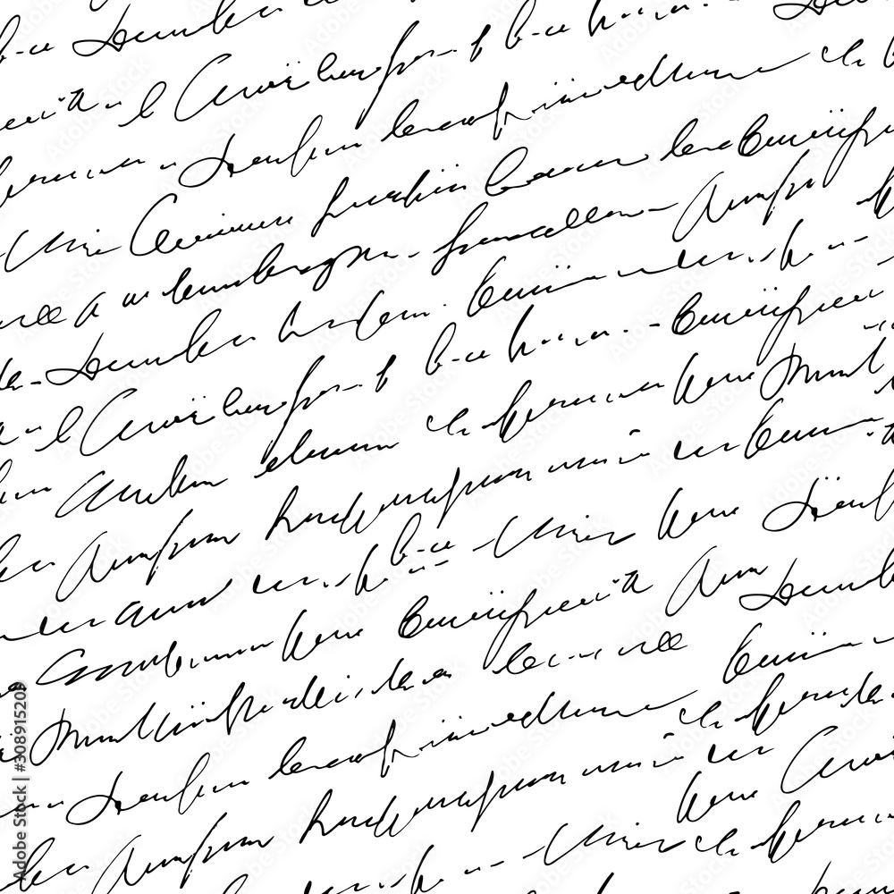 Poster Handwritten abstract text seamless pattern, vector monochrome cursive script background
