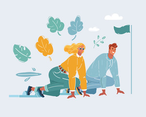 Business man and woman in starting position.