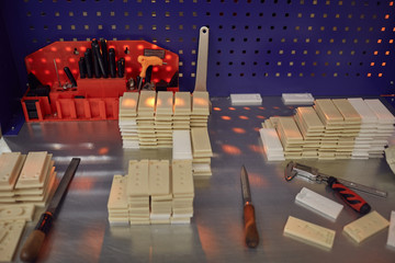 Image of workplace of carpenter or manual worker with wood details and work tools