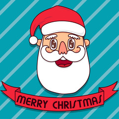 Vector image, santa claus. Seasonal, winter, december card, poster or banner. Preparing for the new year and Christmas. White beard and mustache, New Year hat, text 