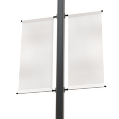 Empty Double Lamp Post Banner Isolated on White Background. Realistic 3D Mockup.
