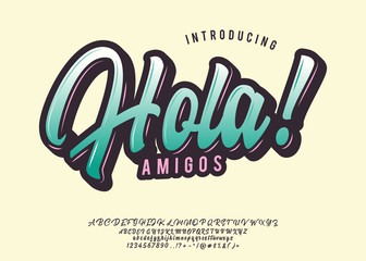 Hola. Lettering print on sticker or clothes. Script font. Vector illustration. © Алексей Руденко