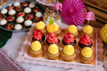 Sweet desserts on table.