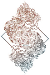 Two dragons fighting