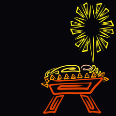 Newborn Jesus in a manger and a sparkling star