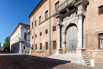 Fototapeta na wymiar Ferrara, corso Borso D' Este con Palazzo Giulio D'Este e Palazzo Diamanti