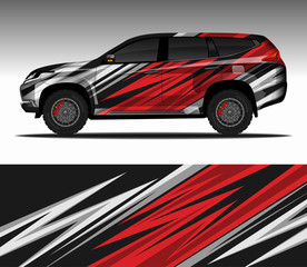 Obraz premium Car wrap decal design vector, livery race rally car vehicle sticker. 4x4 Suv