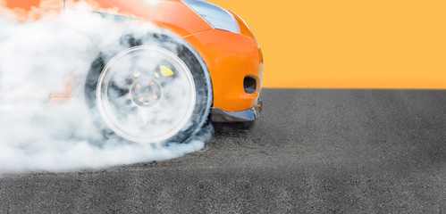 Race drift car burning tires on speed track © toa555