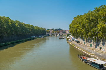 The Tiber River and the Sant'Angelo Bridge in Rome, Italy