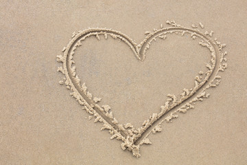 Coração desenhado na areia da praia