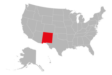 New mexico state marked red on USA map vector. Gray background. Perfect for backgrounds, backdrop, chart, business concepts, presentation and wallpapers.