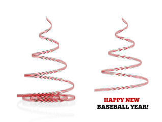 Christmas tree twisted in the form of lacing from a baseball. 3d illustration on a white
