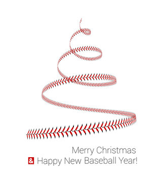 Christmas tree twisted in the form of lacing from a baseball. 3d illustration on a white
