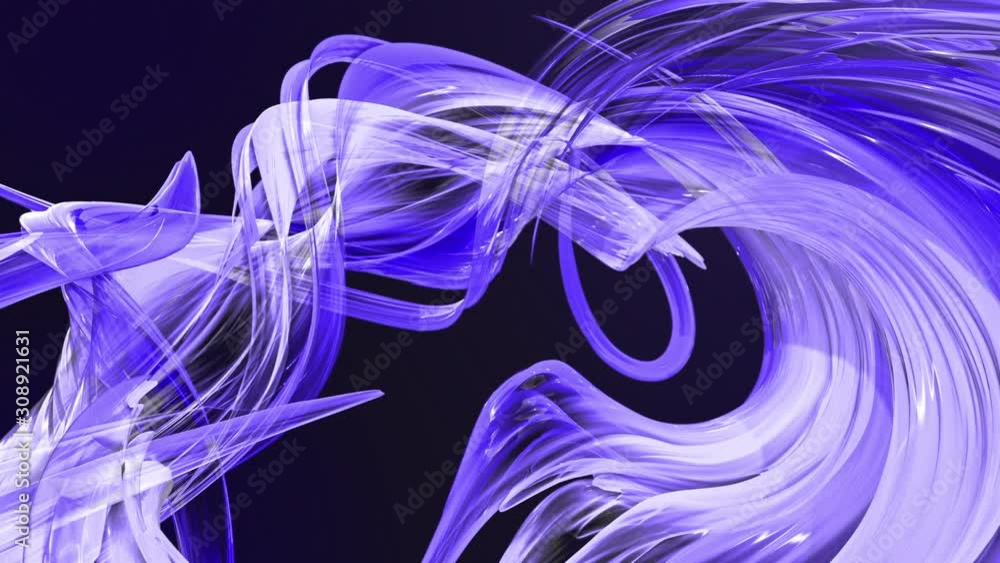 Poster abstract background of transparent beautiful ribbons moving in circle, twisted lines, looped 3d anim