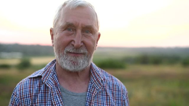 Gray-haired man with a beard in the field