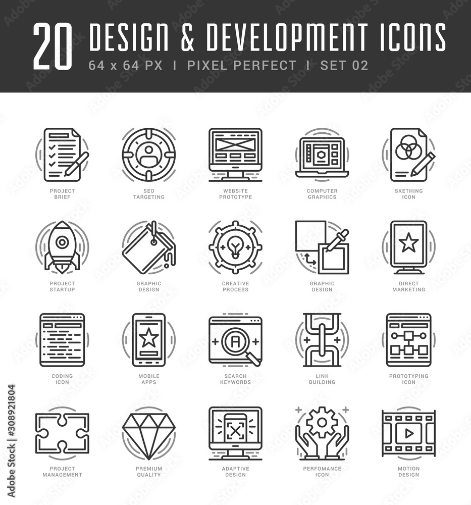 Aufkleber outline icons set trendy modern vector symbols graphic design and development concepts