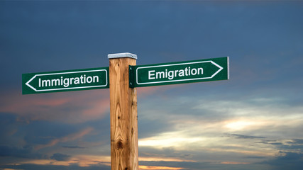 Street Sign Emigration versus Immigration