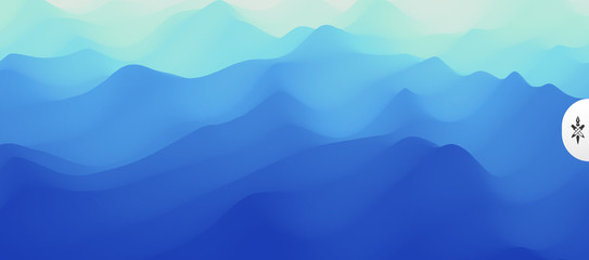 Blue abstract background. Realistic landscape with waves. Cover design template. 3d vector illustration.