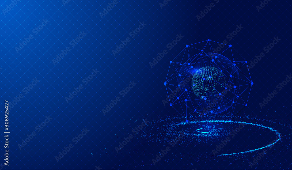 Poster cosmic vortex, point and line connection, digital earth, vector background of science and technology
