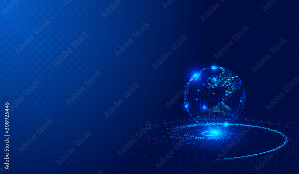 Poster cosmic vortex, point and line connection, digital earth, vector background of science and technology