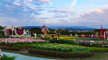 Taichung, Taiwan: November-25-2019 : Beautiful landscape view at Zhongshe Flower Market in...