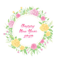 Floral frame watercolor with happy new year text