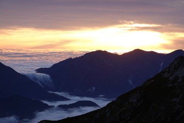Sea of cloud and water fall cloud (Japan alps / Japanese mountain)