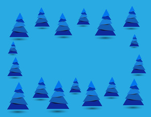 Christmas trees with shine edges on blue background - Vector