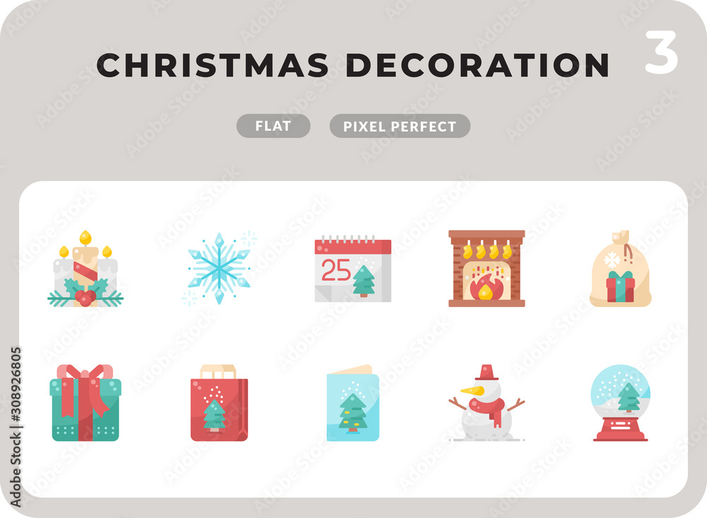 Poster christmas decoration flat icons pack for ui. pixel perfect thin line vector icon set for web design 
