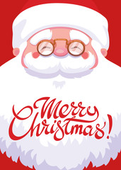close up of cute santa claus face with badge merry christmas