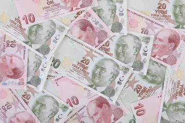 Turkish lira banknotes and coins