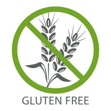 Gluten free icon. No gluten сrossed-out circle icon. Product free allergen ingredient symbol. Food intolerance stock vector illustration for design and web.