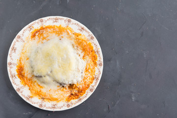 Aubergine eggplant bake with meat moussaka..