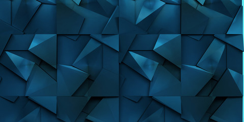wall with geometric shapes in deep blue