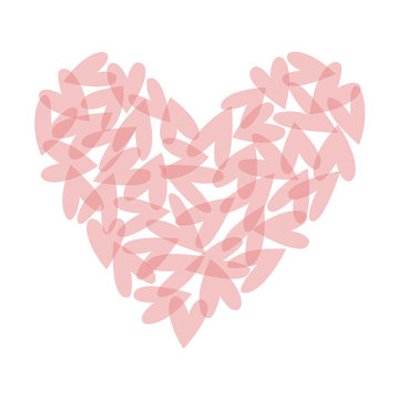 Vector background with pink transparent hearts isolated on white. Romantic girlish art for Valentine Day. Love hearty backdrop.