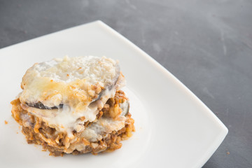 moussaka, eggplant of aubergine. In black background