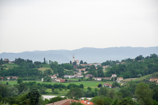fara vicentino, italy, 06/10/2019 , View of the countryside of Fara Vicentino, a small town in Vicenza prefecture in Italy.